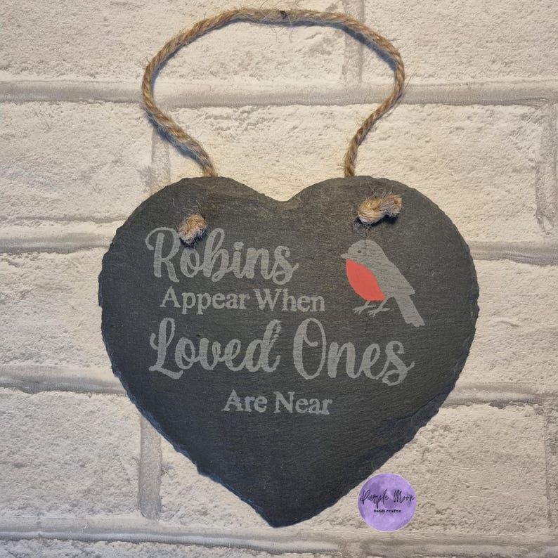 Robin Slate Robin Slate Heart Sign: Etched Memorial Garden Decor - Etsy UK