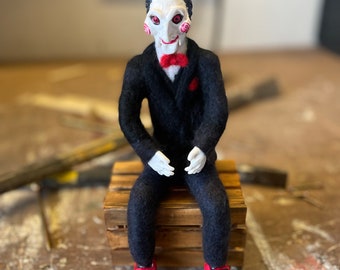 OOAK Saw Billy Puppet, Horror Collector Doll With Handmade Crate