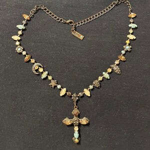 Amaro Cross Pendant Necklace, Swarovski Crystals, Semi Precious Stones