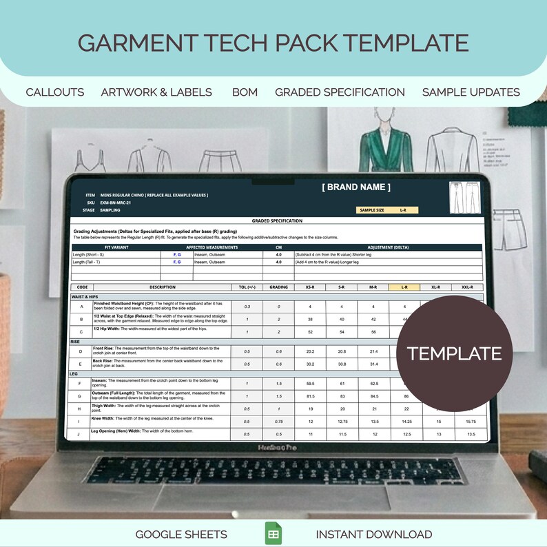 Garment Tech Pack Template - Etsy