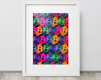 Bitcoin Artwork, Crypto-currency blockchain Rainbow Matte Paper Framed Poster