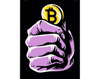 Bitcoin Poster, Krypto-Währung Wandkunst, Krypto Poster, 'Bitcoin Münze mit Hand' Bitcoin Kunstwerk, Krypto Geschenk