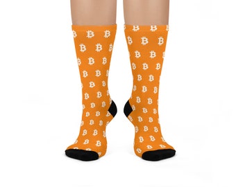 Chaussettes Bitcoin, Chaussettes Crypto Bitcoin Orange et Blanches, Chaussettes d’équipage de bas