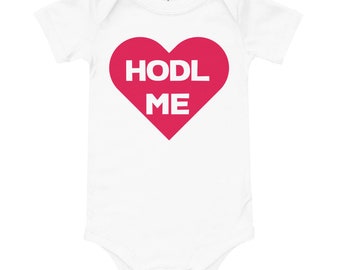 Crypto gift, baby clothes, HODL ME Heart style bitcoin digital currency, Baby short sleeve one piece