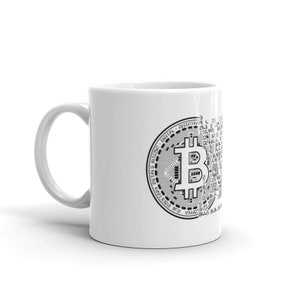 Caneca Bitcoin, caneca bitcoin estilo moeda criptografada, presente inovador blockchain para investidores, caneca branca brilhante