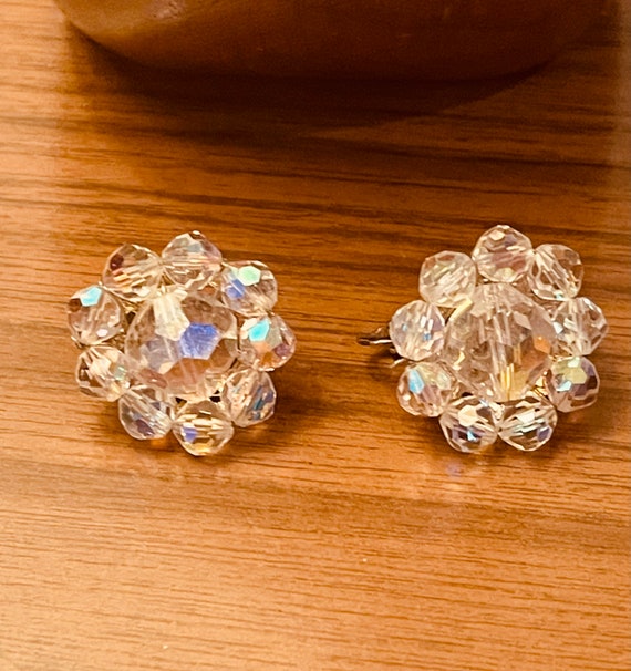 Coro Vintage Clip On AB Crystal Earrings From 195… - image 1