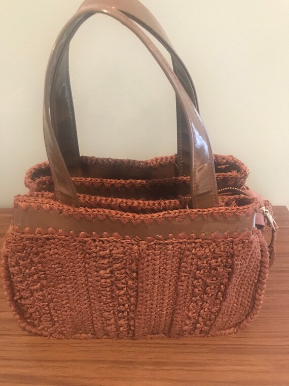 Vintage 1960 Brown Raffia Straw Top Handle Bag-Jap