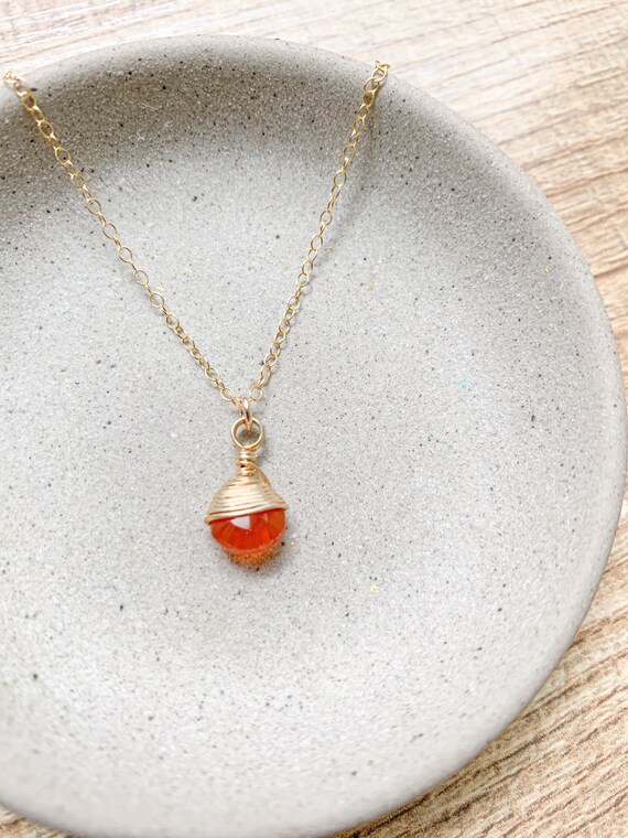 Carnelian Necklace Wire Wrapped Gold 
