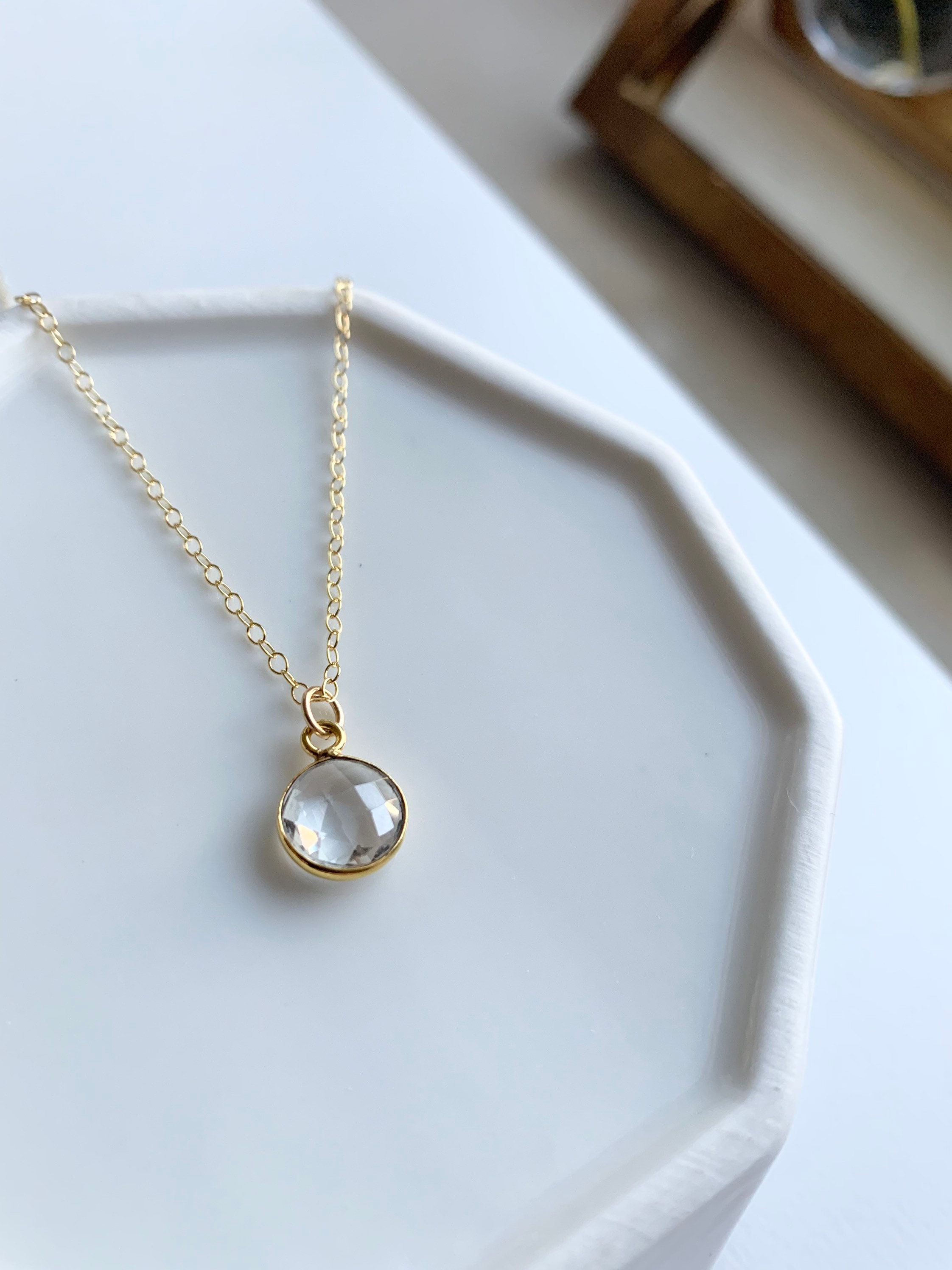 Clear crystal 8mm gemstone charm minimalist dainty gold filled Etsy
