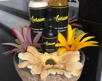 Aurum Wash and Grow: (FREE Moisturizer 4oz) Shampoo, Conditioner & Hair Growth Serum