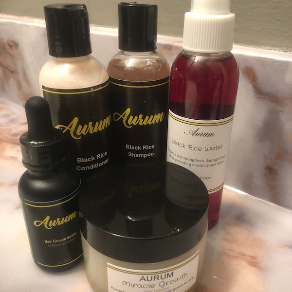 Aurum Rapid Growth: Shampoo, Conditioner, Miracle Growth Hair Grease, Black Rice Water & Hair Growth Serum