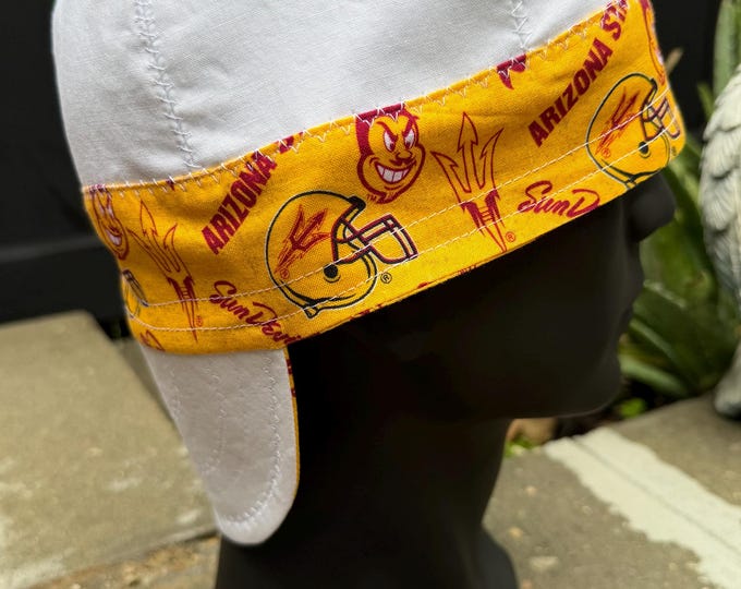 College Team White Cotton Welding Caps, Biker Helmet Skull Caps, Cotton Fabric, Pipe Fitter Caps, Weld Cap, Handmade (6 panels)