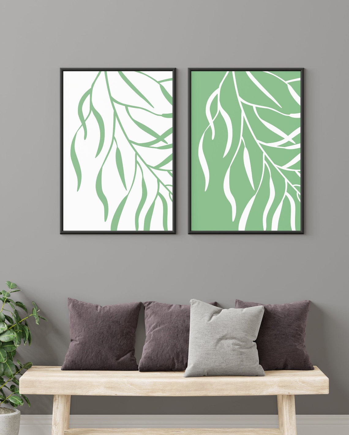 Green leaves nature interior decoration living room | Etsy