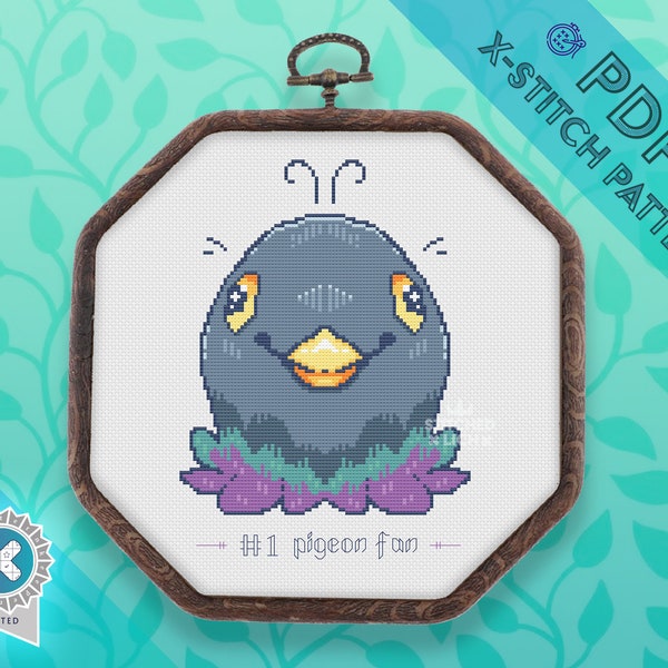 Pigeon fan Cross Stitch PATTERN | Animal, Silly, Derby, Funny, Cute Bird, PDF Download, Colourful Counted Cross Stitch