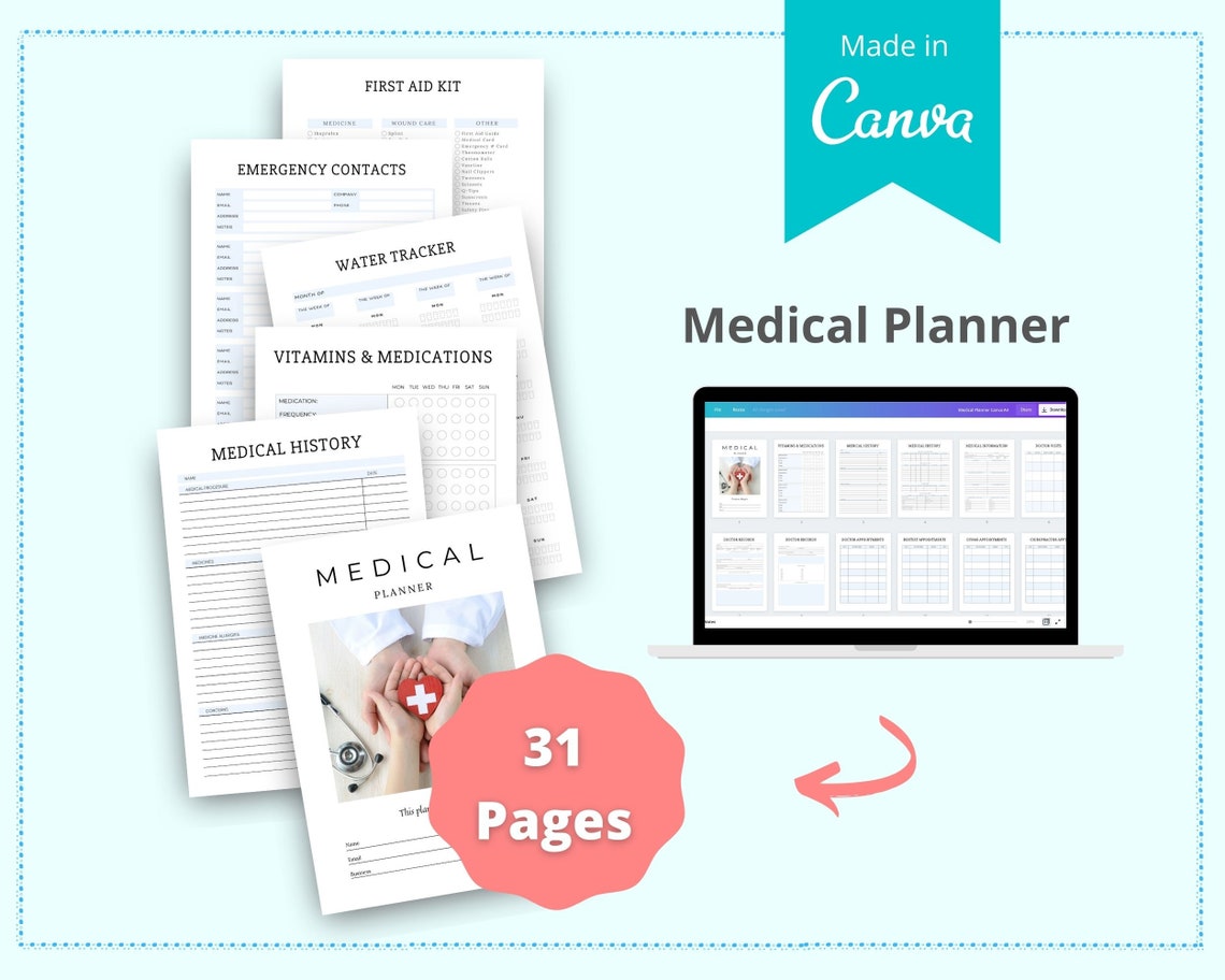 Editable Medical Planner in Canva Canva Template Pack Etsy