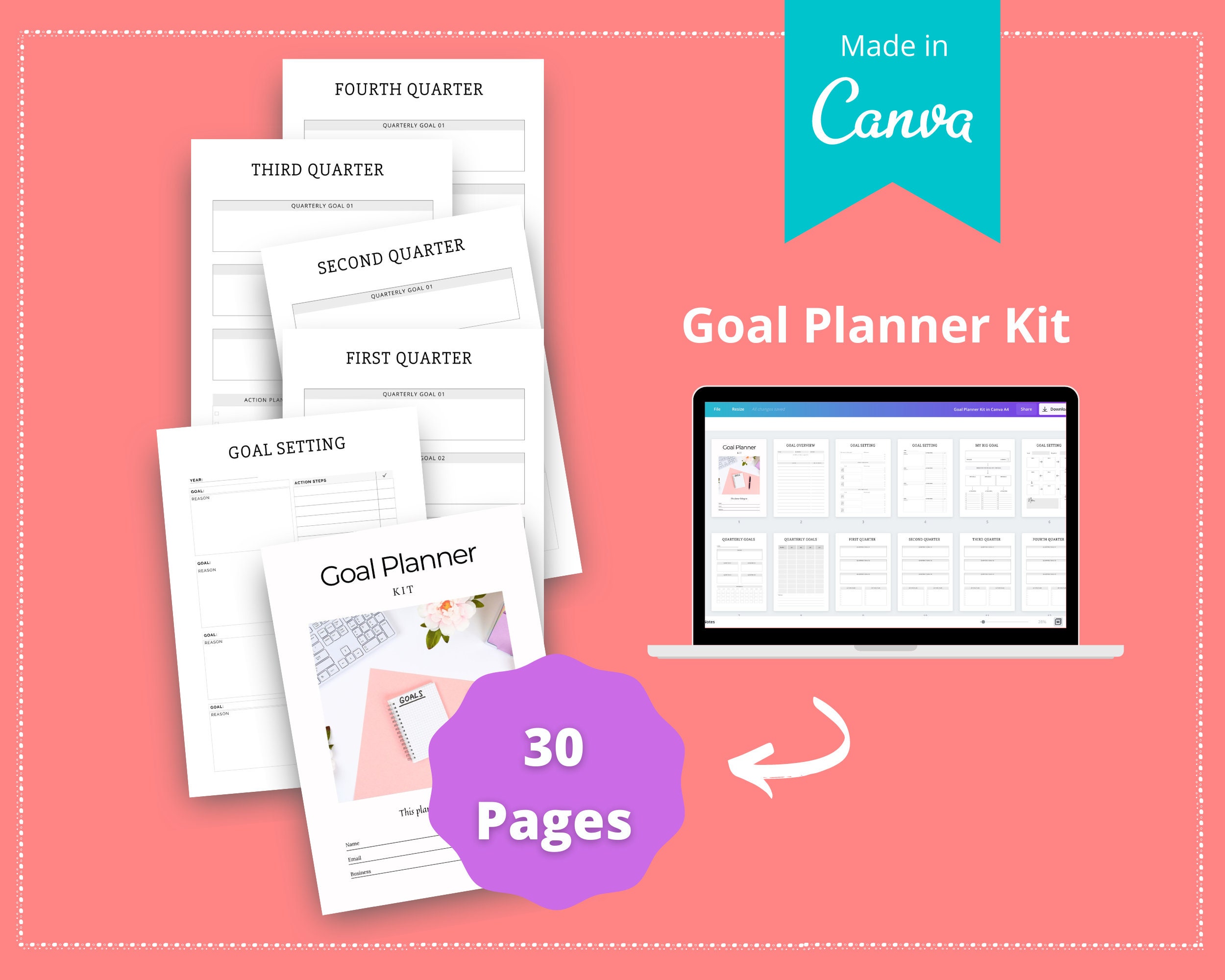 Editable Goal Planner In Canva Canva Template Pack Goal Etsy