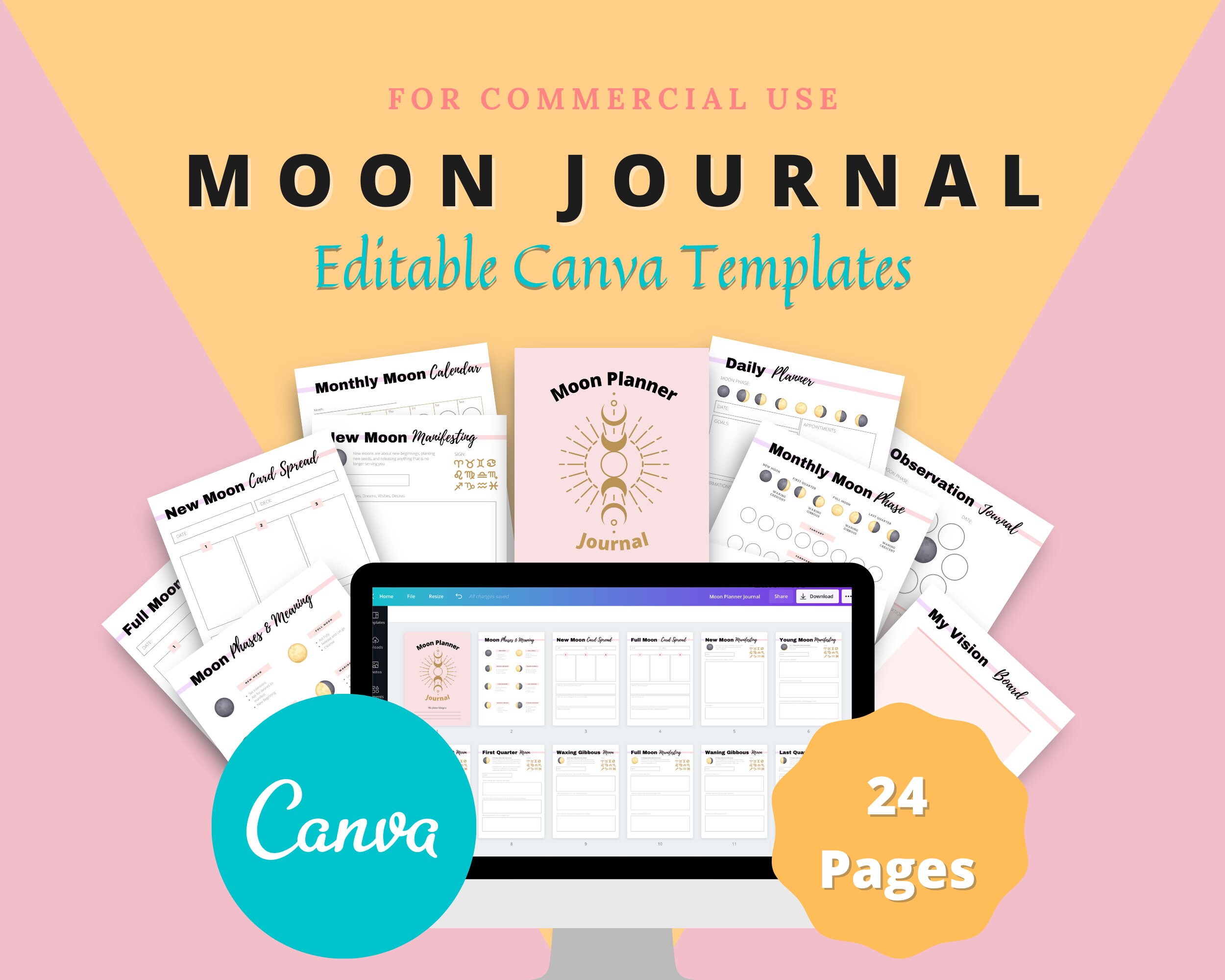 Editable Moon Journal Planner Templates in Canva Canva Etsy