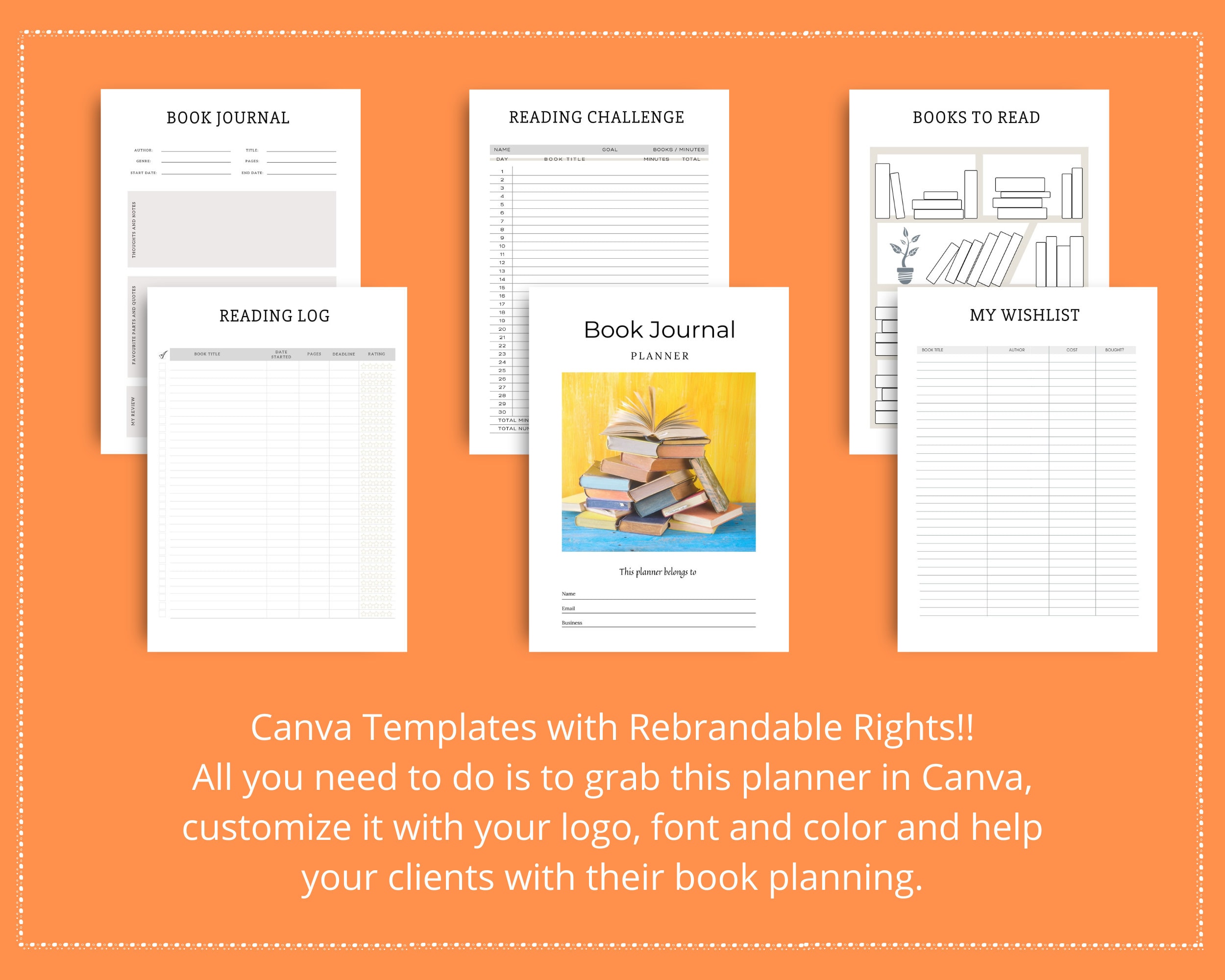 Editable Book Journal in Canva Canva Template Pack Book | Etsy
