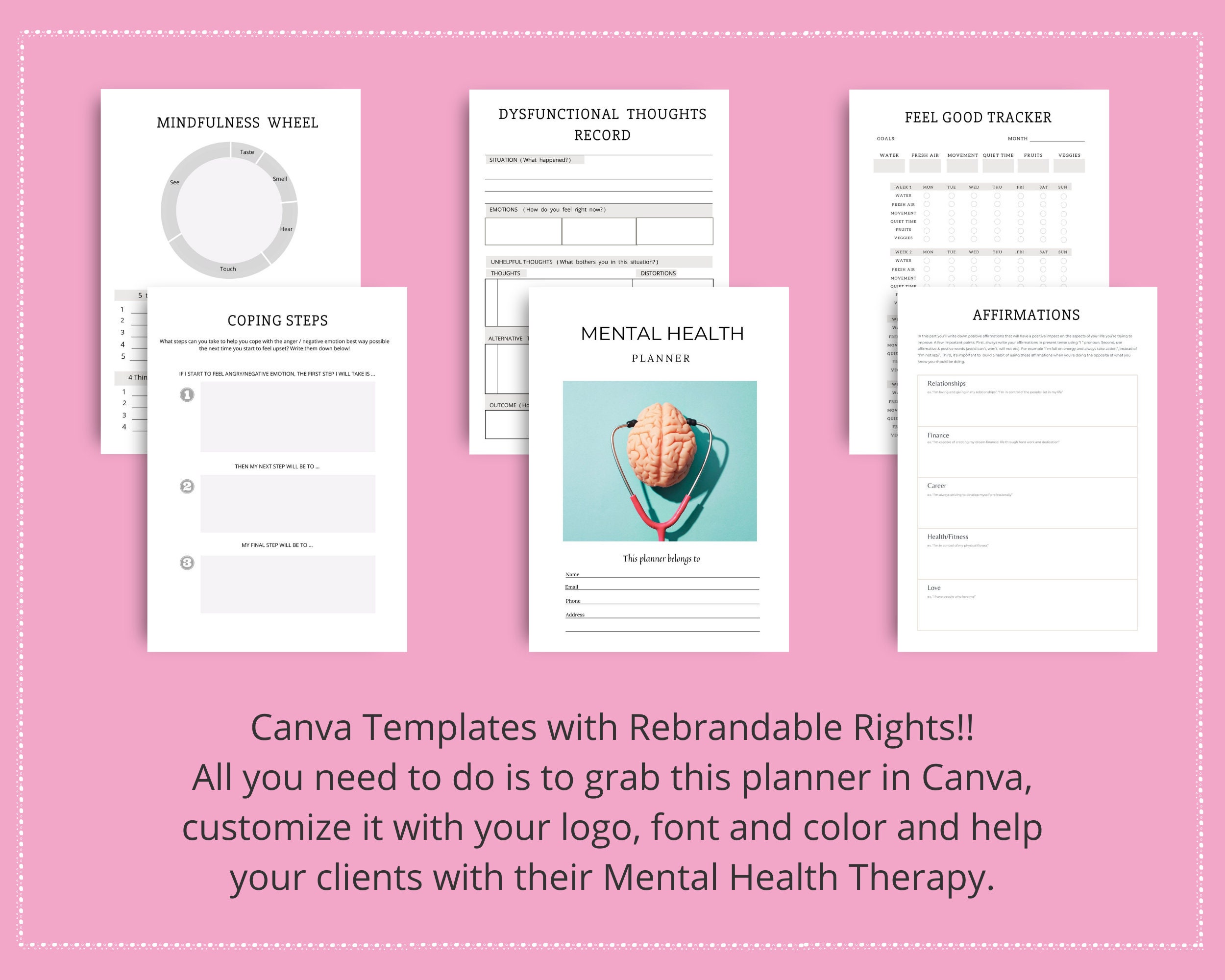 Editable Mental Health Therapy Planner in Canva Canva Etsy