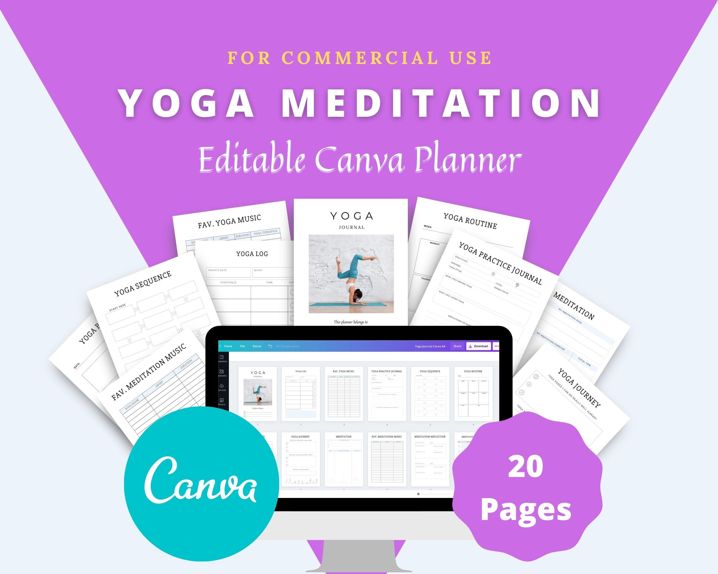 Editable Yoga Journal in Canva Canva Template Pack Yoga | Etsy
