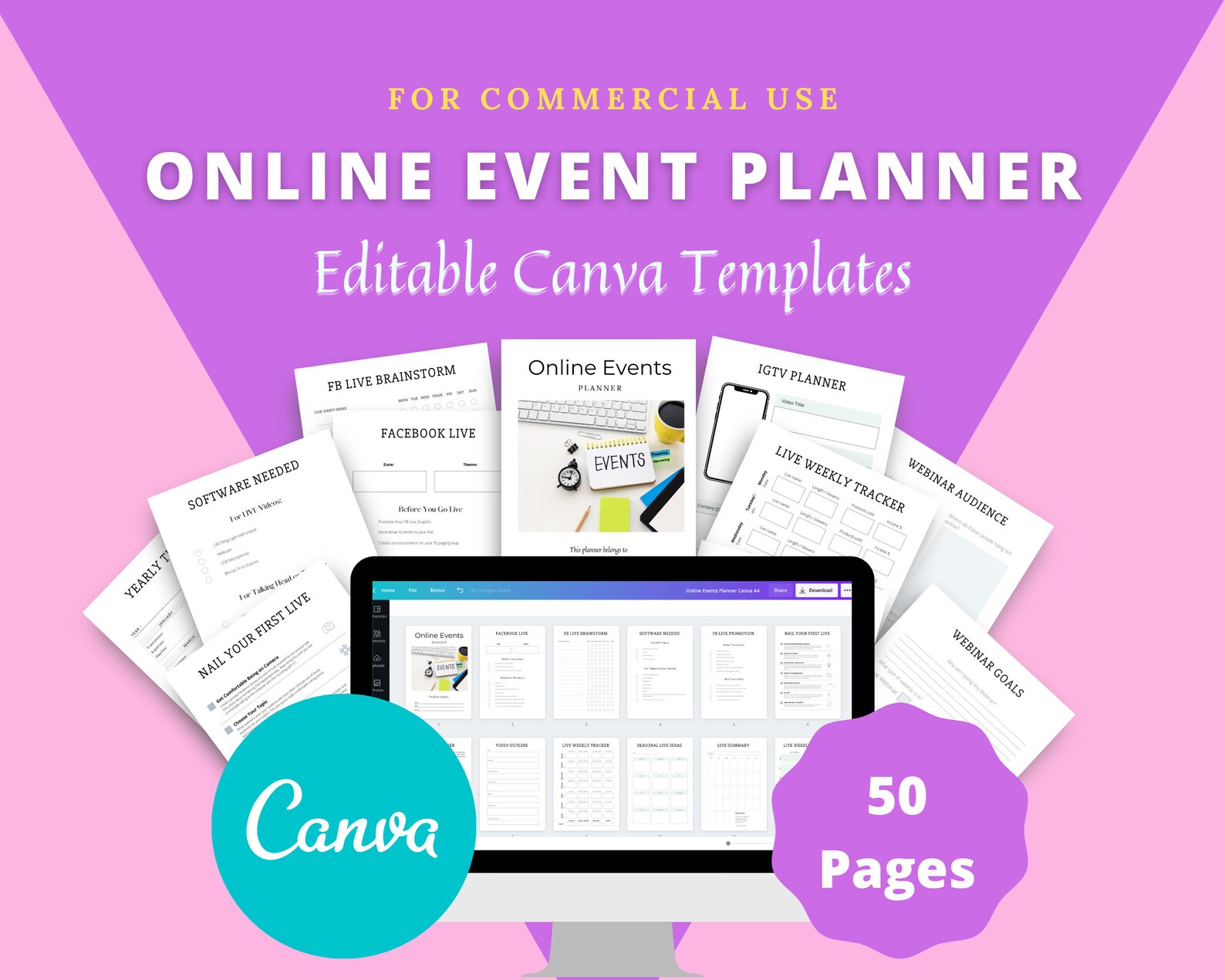 Editable Online Event Planner in Canva Canva Template Pack Etsy