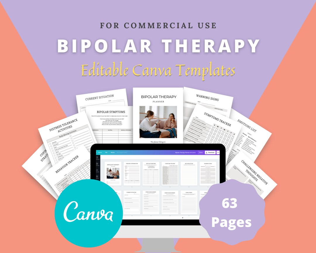 Editable Bipolar Therapy Planner in Canva Canva Template - Etsy