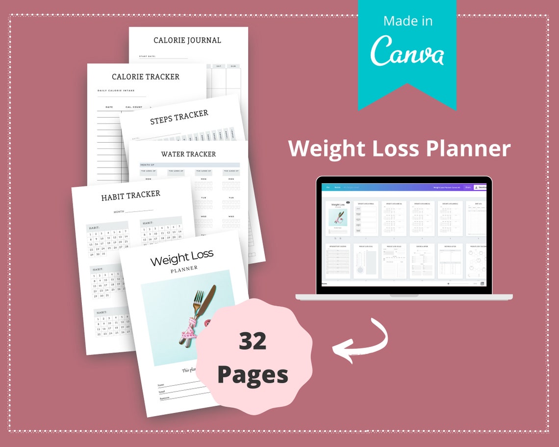 Editable Weight Loss Planner in Canva Canva Template Pack Etsy