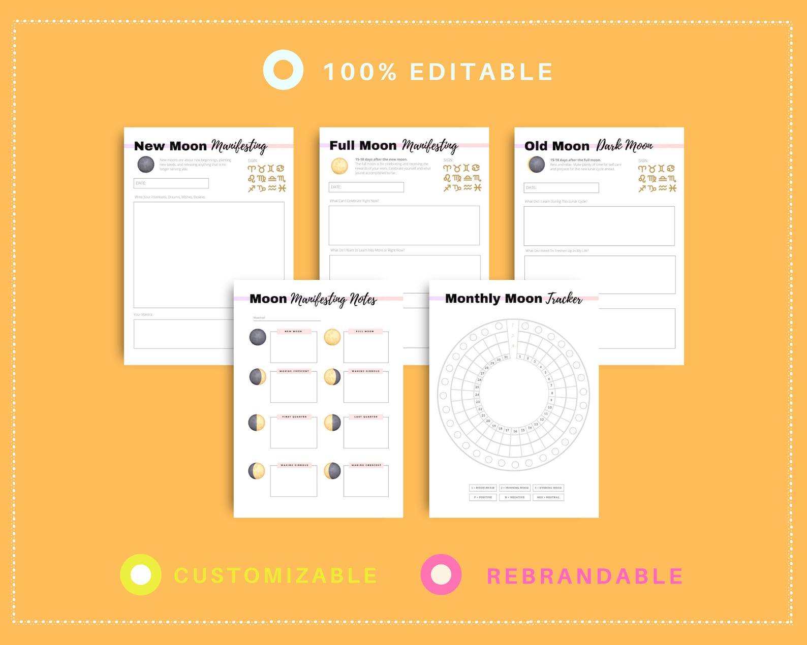 Editable Moon Journal Planner Templates in Canva Canva | Etsy