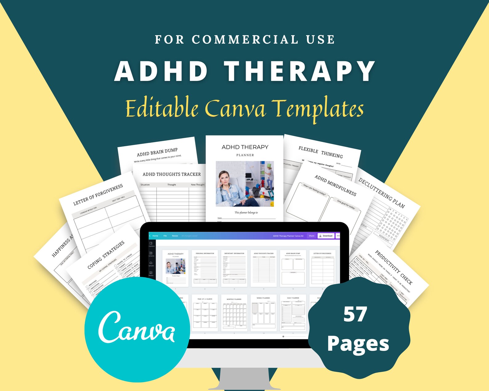 Editable ADHD Therapy Planner in Canva Canva Template Pack Etsy