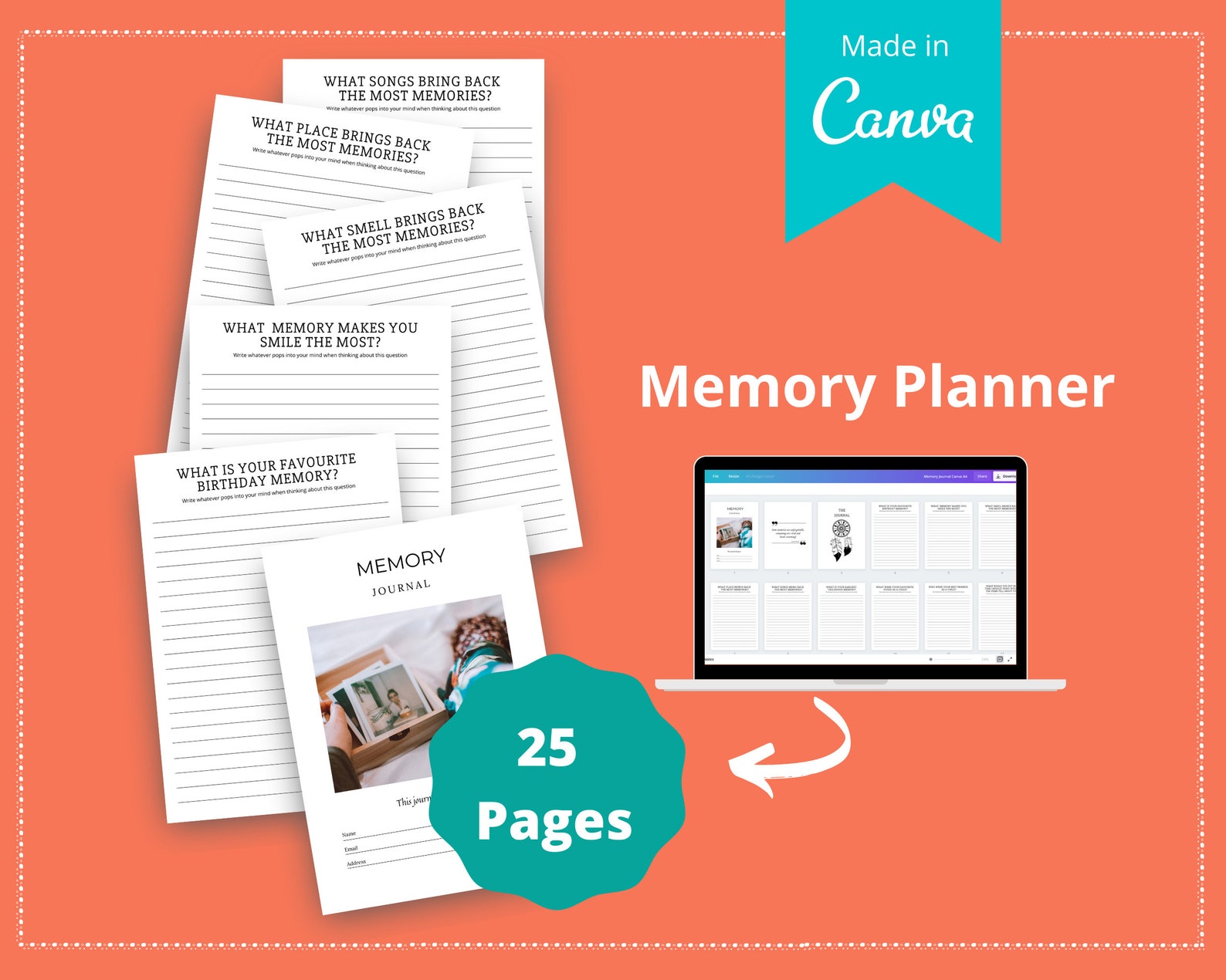 Editable Memory Journal in Canva Canva Template Pack Etsy UK
