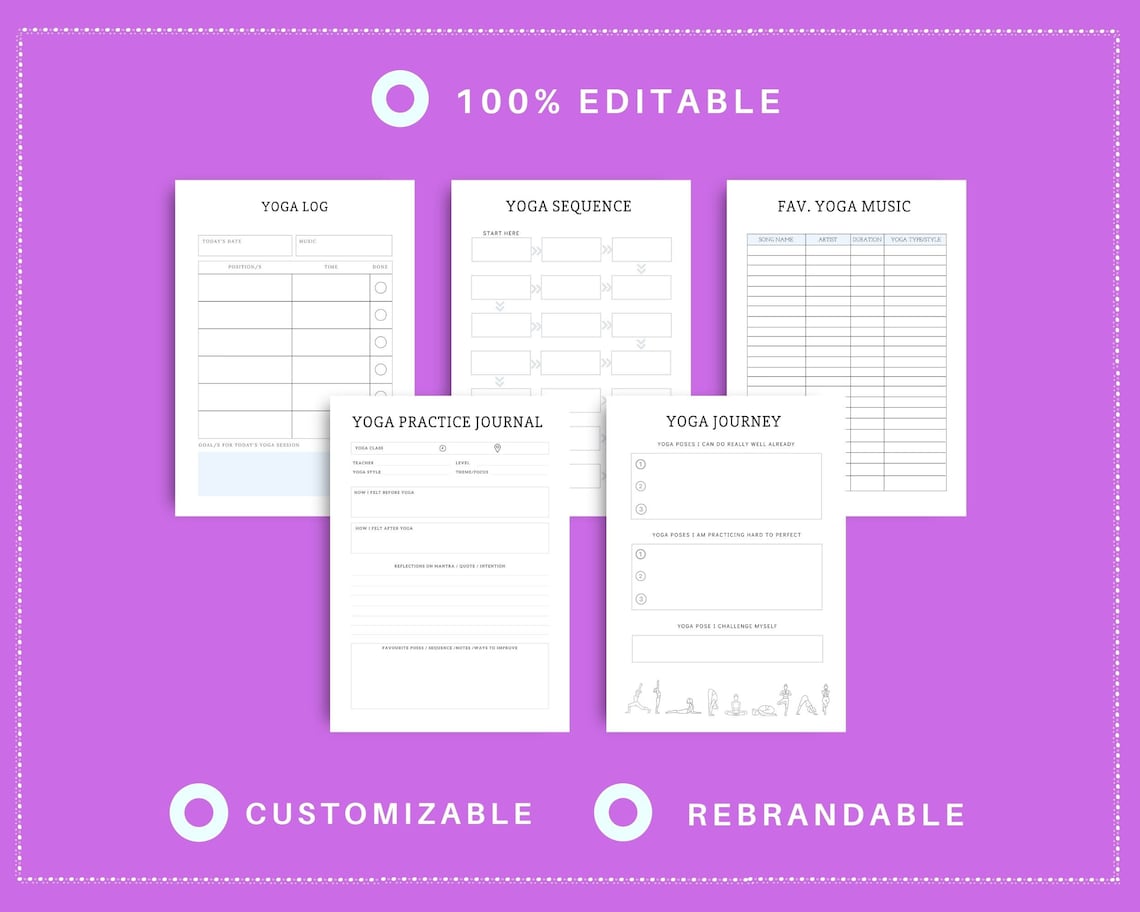 Editable Yoga Journal in Canva Canva Template Pack Yoga | Etsy