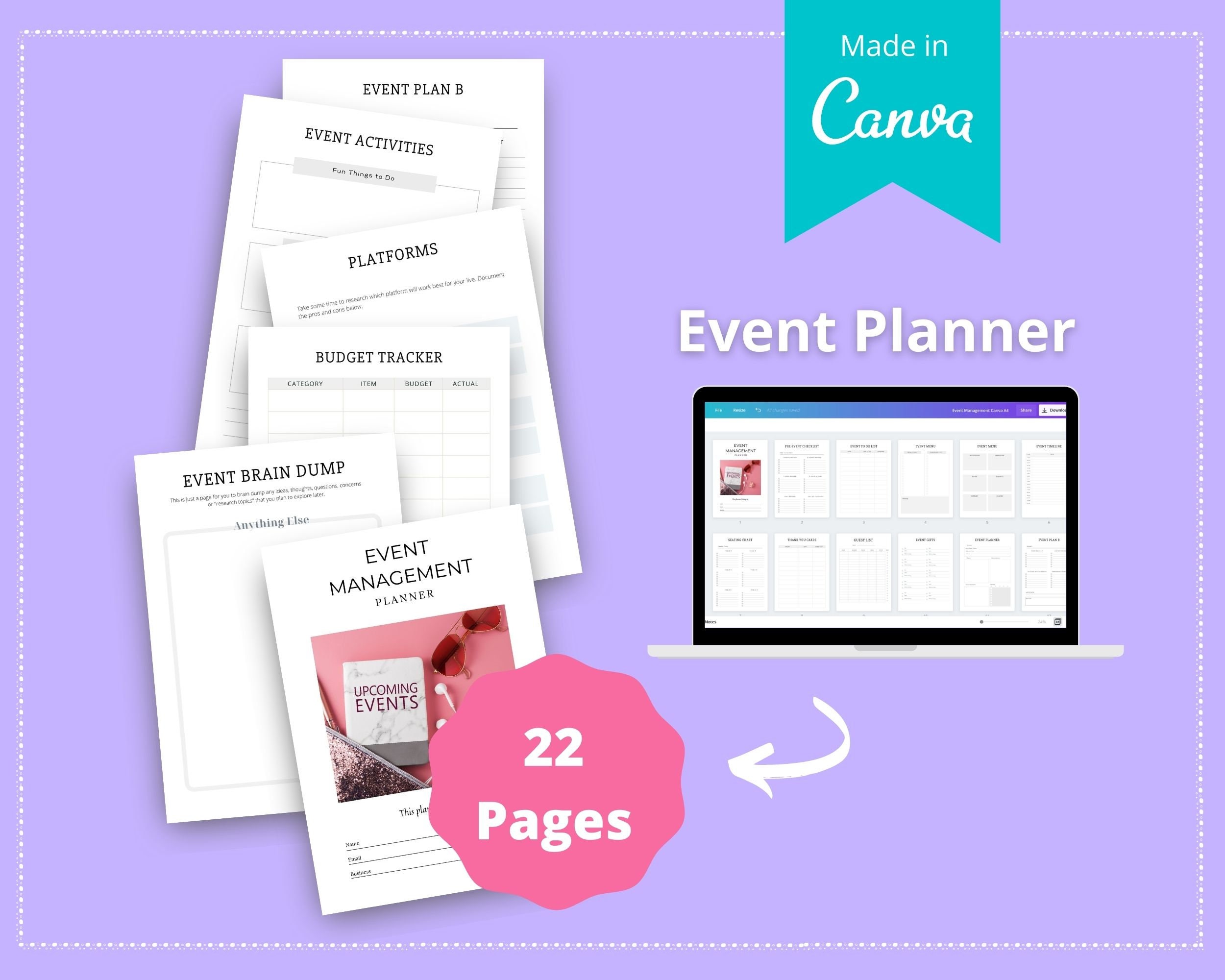 Editable Event Management Planner in Canva Canva Template Etsy