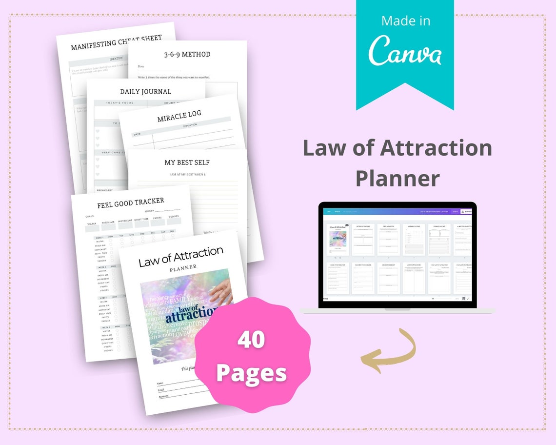 Editable Law of Attraction Planner in Canva Canva Template - Etsy