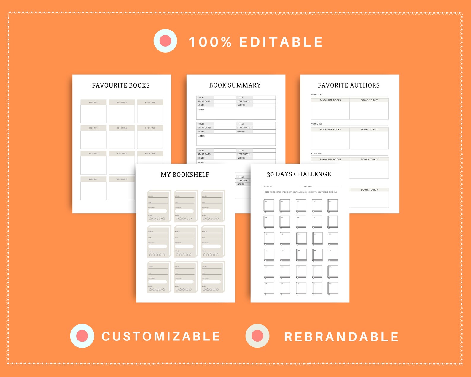Editable Book Journal in Canva Canva Template Pack Book | Etsy