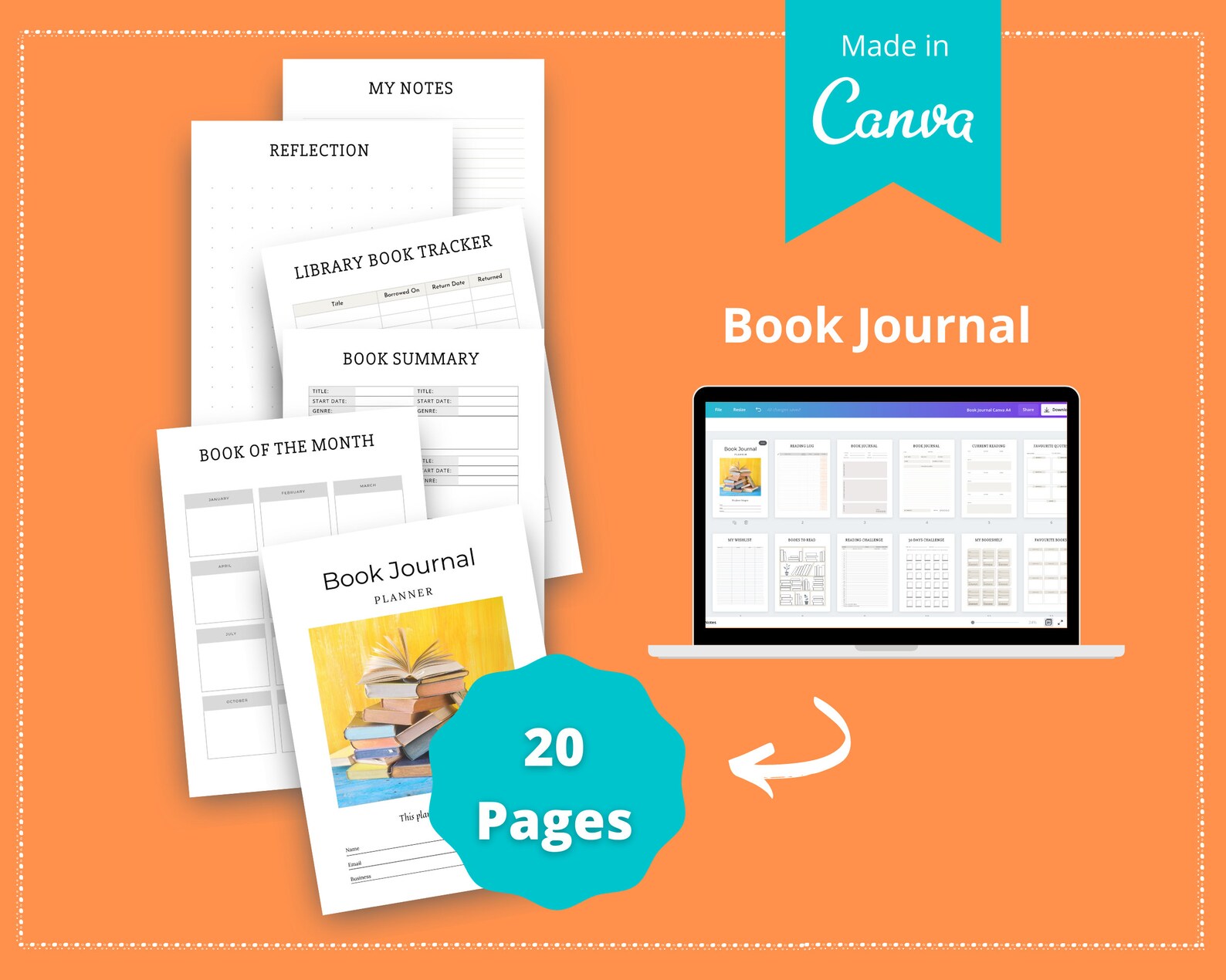 Editable Book Journal in Canva Canva Template Pack Book | Etsy