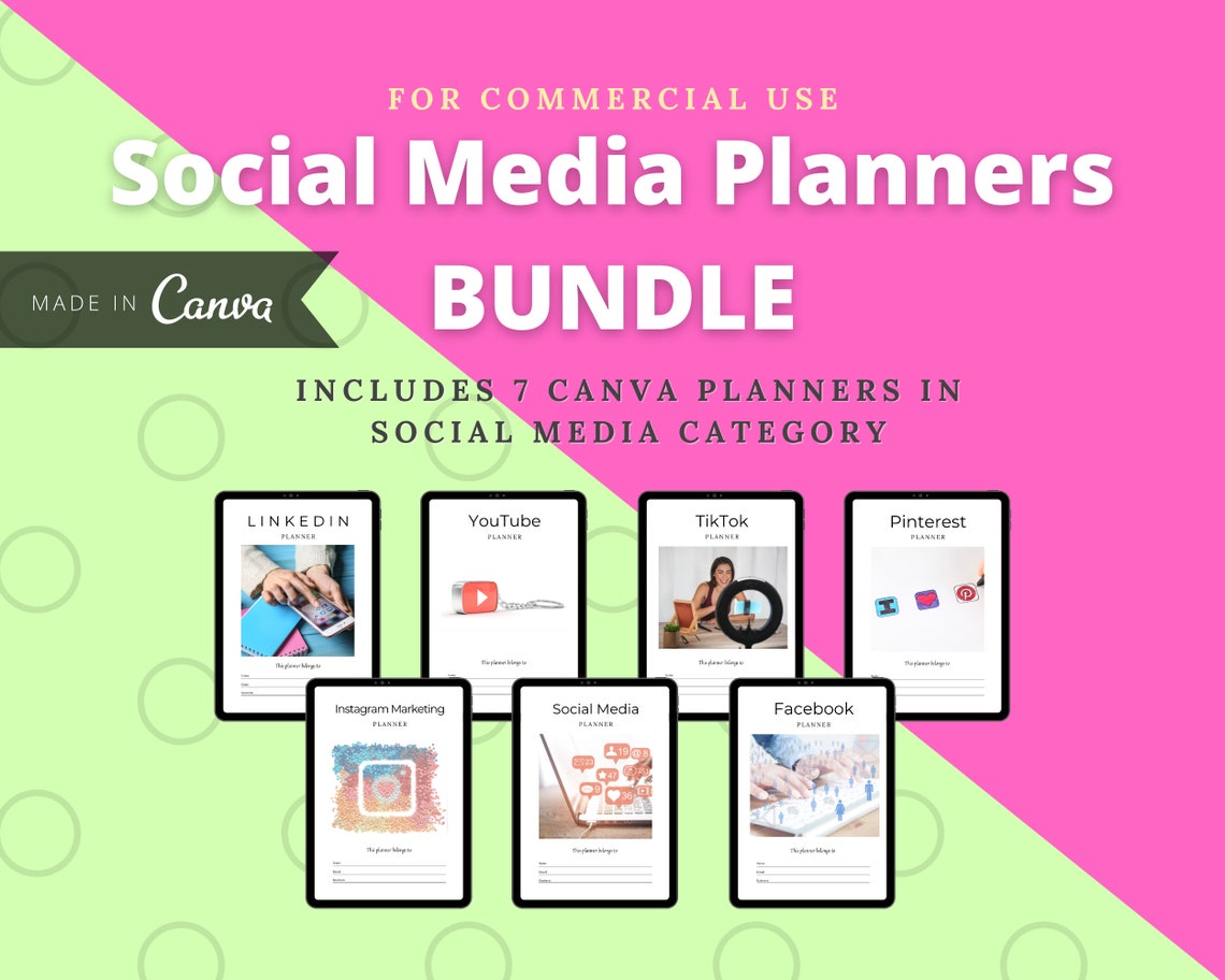 BUNDLE of 7 Social Media Planners in Canva Customizable Etsy