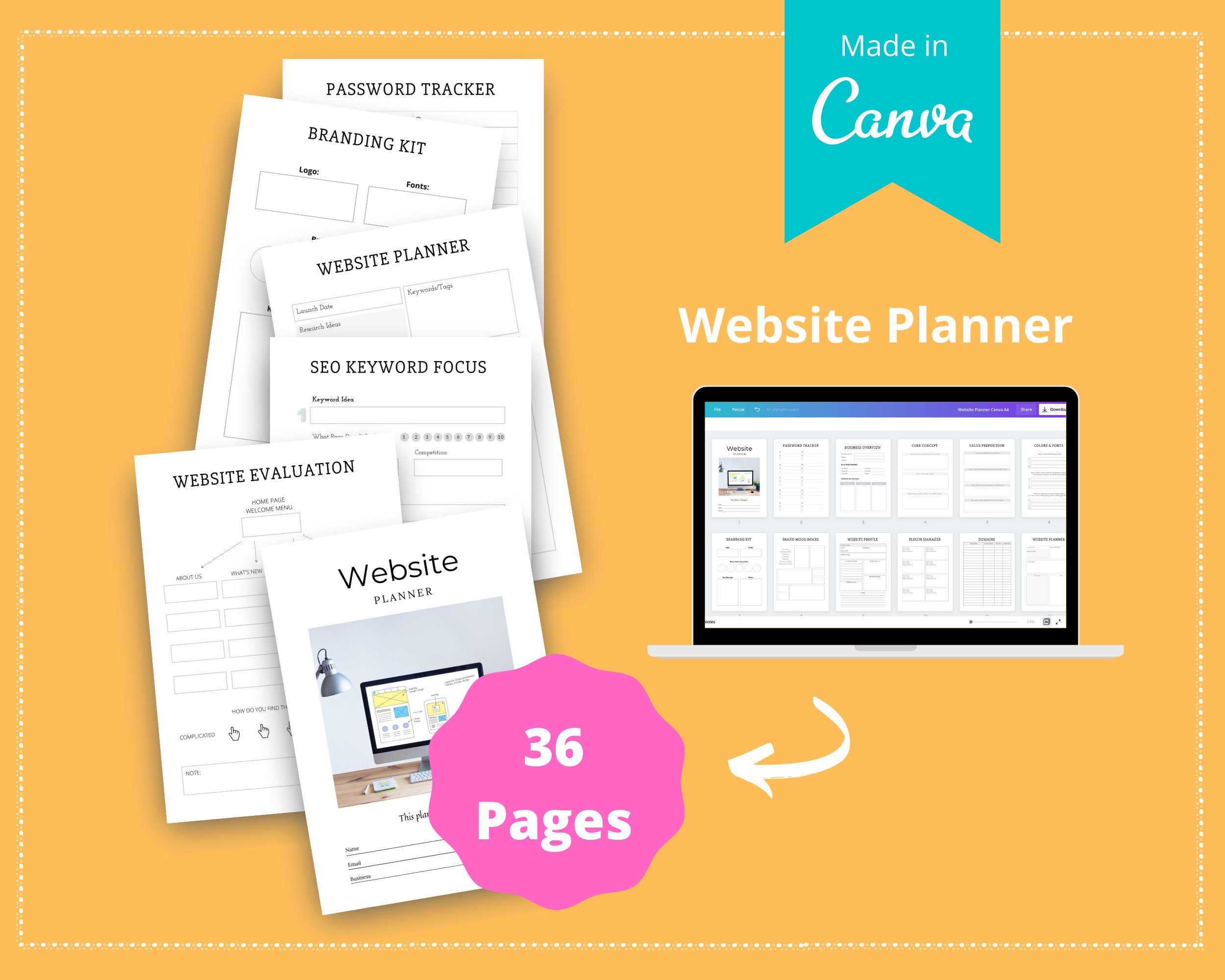 Editable Website Planner Templates in Canva Canva Template Etsy