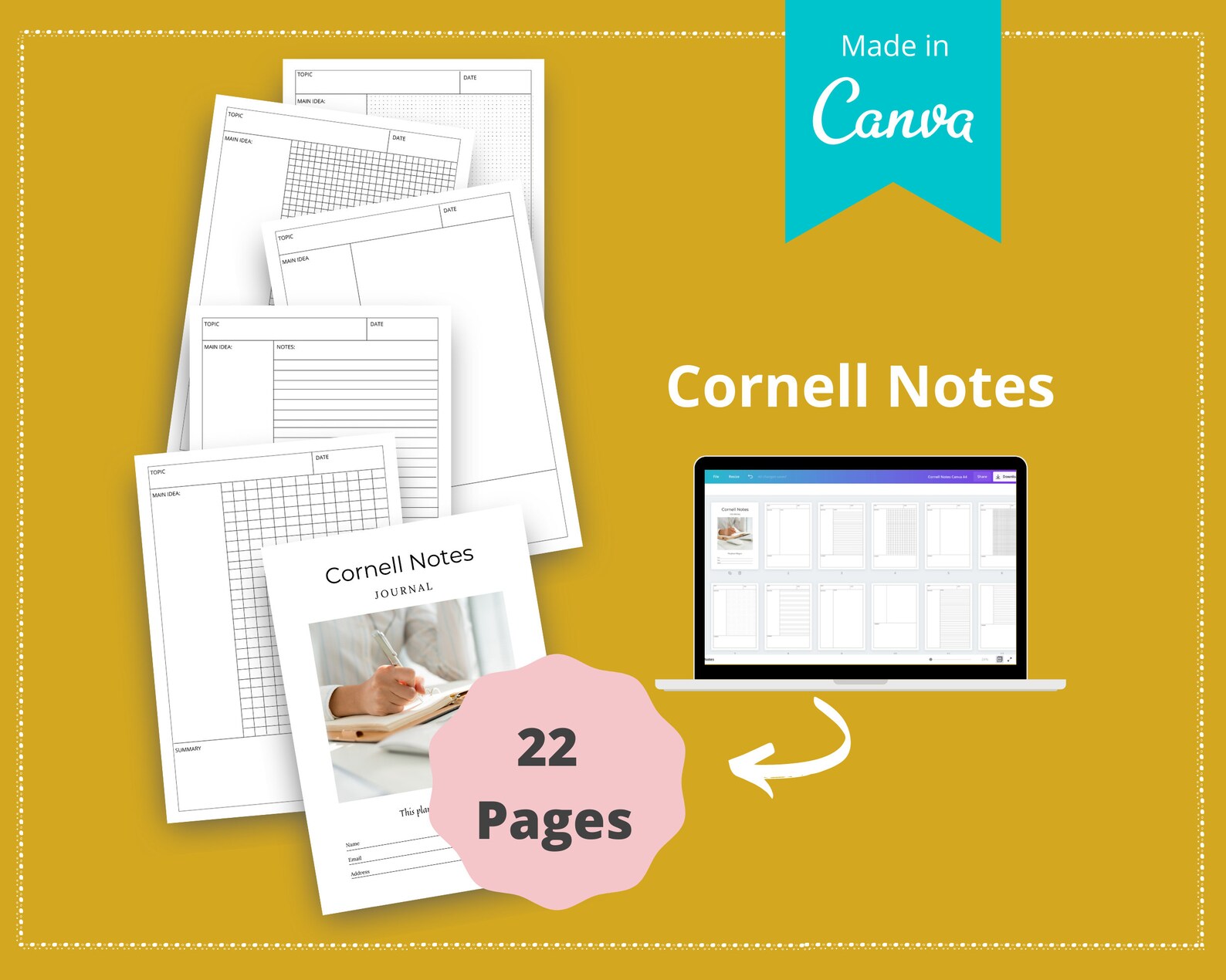 Editable Cornell Notes in Canva Canva Template Pack Etsy
