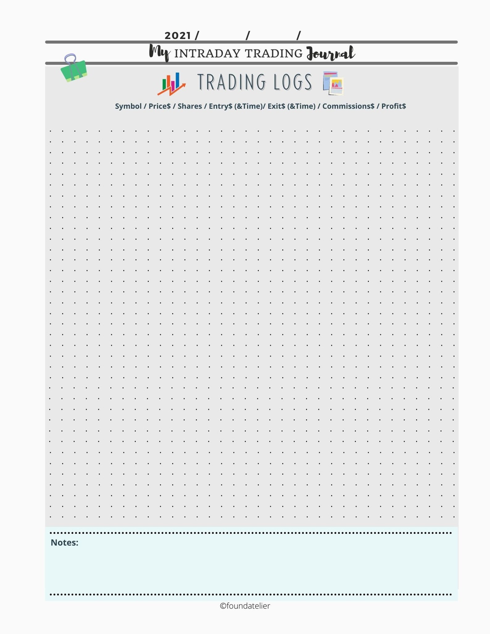 2021 My Intraday Trading Journal / Stock Trading Log / Instant Etsy