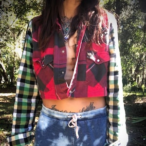 Cropped Flannel Upcycled Top