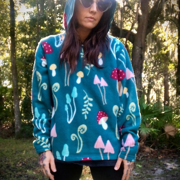 Mushroom Fleece Upcycled Blanket Hoodie