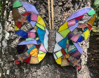 Whimsical Butterfly Mosaic Wall Art