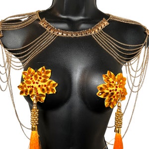 GOLDEN COLLAR  Gold Chain Collar / Body Jewelry for Lingerie Rave Burlesque Festivals