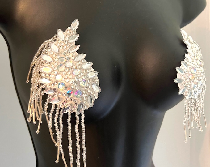 WARRIOR PRINCESS Teardrop Crystal Pasty, Beaded Tassel Nipple Cover