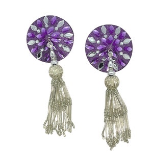 APHRODITE  Glitter & Gem Nipple Pasties, Covers with Hand Beaded Tassels (2pcs) for  Burlesque Lingerie Raves and Festivals