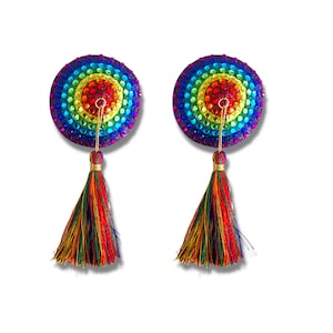 PRISCILLA Rainbow Pride - Cubrepezones (2 unidades) con borlas multicolores para lencería, carnaval, burlesque y rave