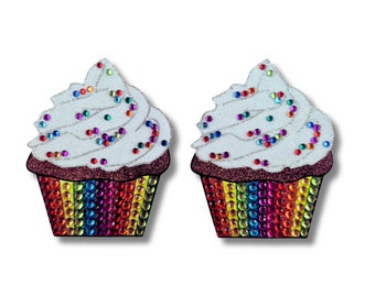 BIRTHDAY BABE Cupcake Glitter & Gem Nipple Pasty, Nipple Cover (2pcs) for Lingerie Festivals Carnival Burlesque Rave Birthday