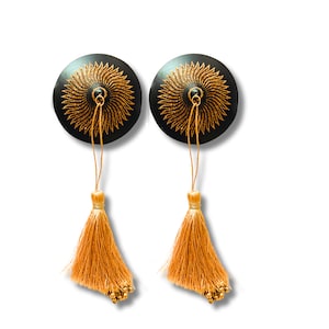 SUN GODDESS Sun Ray Glitter and Black Nipple Pasty, Cover (2pcs) with Beaded Burlesque Tassel Lingerie Raves and Festivals 5 color options!