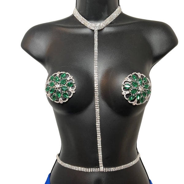 FLUSS AUS STRASS-Körperketten aus Silber und Strasssteinen / Körperschmuck für Dessous-Rave-Burlesque-Festivals