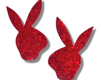 Copricapezzoli Bonnie (disponibili 5 colori!) con gemme e strass a forma di coniglietto, (2 pezzi) per feste e rave di lingerie burlesque